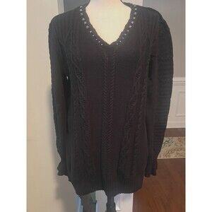 Simply Vera Vera Wang Sweater, Black, Cable Knit, Rhinestones, Size L